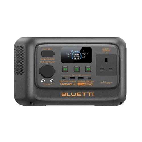 BLUETTI Premium 30 V2 New - Output Capacity 600W - Battery Capacity 320Wh - Solar Input Capacity 12V - 28V, 200W Max - Battery Life Cycle 3000+ - Warranty 5 Years