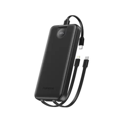 FONENG (PX108) 30000mah 22.5w Fast Charging Portable Power Bank with Built-In 3 Cables- Black