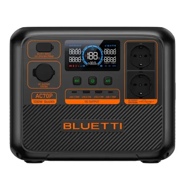 BLUETTI Premium 80 (AC 70P) - Output Capacity 1000W - Battery Capacity 864Wh - Solar Input Capacity 12V - 58V, 500W Max - Battery Life Cycle 3000+ - Warranty 5 Years
